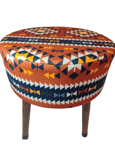 Ustaagac Puf Koltuk Bench Tabure Anadolu Kilim Al- Ahşap Ayaklı Altın - Turuncu