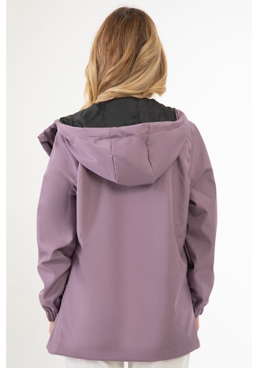 Riverstorm Kadın Mürdüm Kapüşonlu Su Geçirmez Ve Rüzgara Dayanıklı İçi Astarlı Cepli Yağmurluk - Rüzgarlık Mürdüm