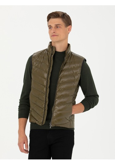 Cacharel Haki Slim Fit İnce Kapitone Mont Yelek Yesıl