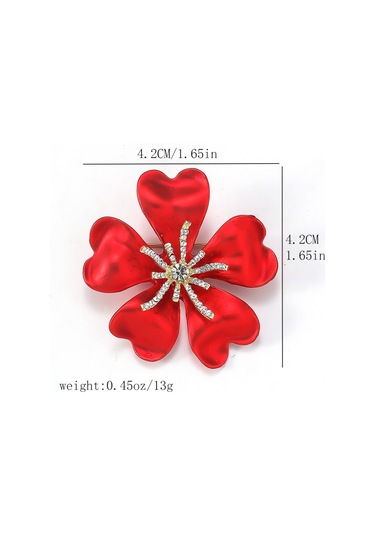 Monyee Avantgard Klen Yaprağı Desenli Biyüteri Spiralı, Sanal Mersin Taşlı, Unisex Gömlek/büstiye Broşı - 52x47mm Kırmızı