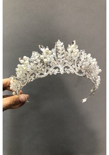 FdayAksesuar Kadın Sabbah Gümüş Renk Incili Gelin Tacı FRDY31463