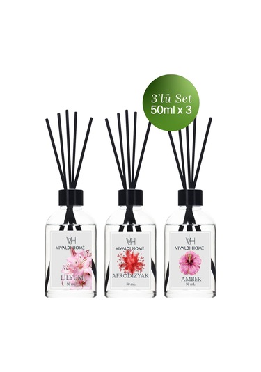Vivaldi Home Lilyum + Afrodizyak + Amber Çubuklu Oda Kokusu Esansiyel Uçucu Yağ 3 x 50 ML