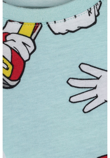 Zuzunga The Hedgehog Super Sonic Desenli %100 Pamuk Çocuk Pijama Takımı Mint