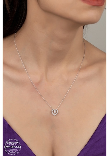 Union Swarovski Zirconia Kadın Kalp Gümüş Kolye (550095325)