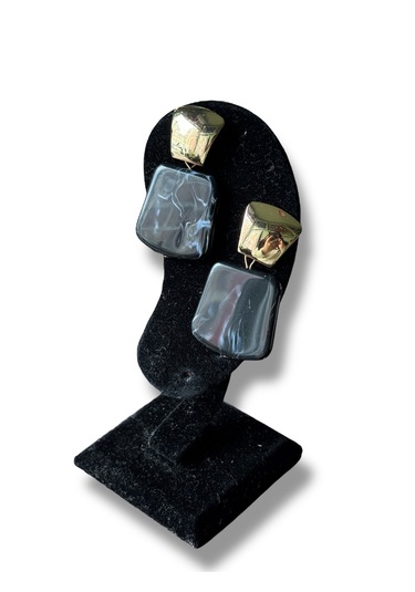 Kare Taşlı Sallantılı Şık Çelik Küpe Altın - Siyah