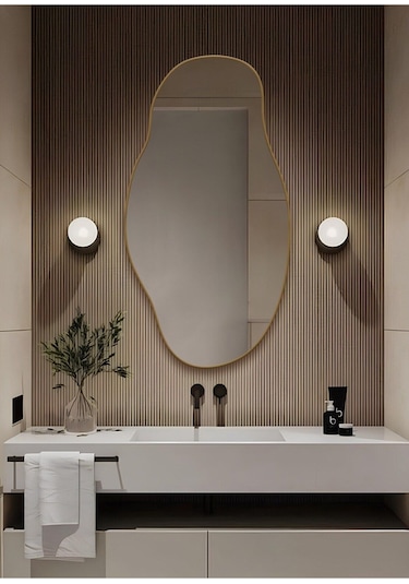 Asimetrik 75x40 Cm Konsol Aynası, Dresuar Aynası, Tuvalet Aynası, Holl Aynası, Banyo Aynası 75 X 40 Gold