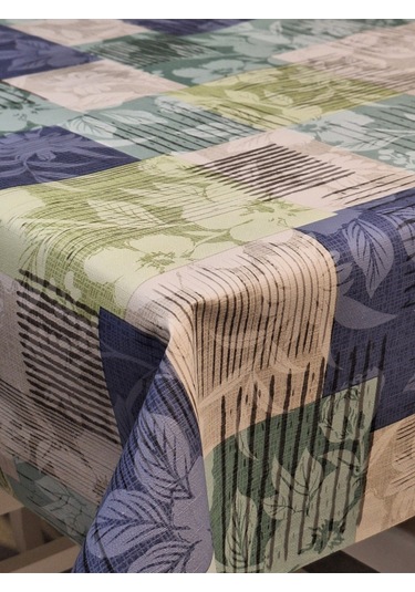 Elyaflı Pvc Muşamba - Desenli Silinebilir Masa Örtüsü Yeşil Fnt1246 Mavi