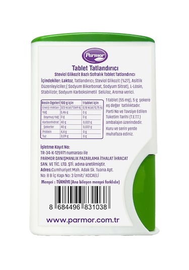 Parmor Stevia Tablet Tatlandırıcı 500'lük Kutu Tekli