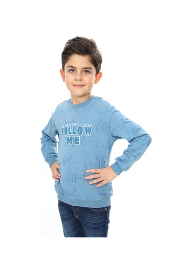 Toontoy Erkek Çocuk Follow Me Baskılı Sweatshirt Mavi