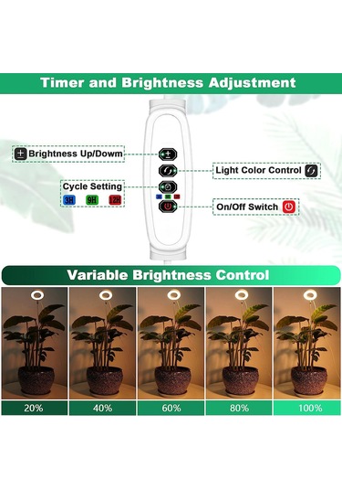 Dofolink 72 Led Toprak Takılı Bitki Büyüme Lambası - Tam Spektrum, 3/9/12 Saat Zamanlama, 10 Seviye Parlaklık Ayarı, 180 Döner Kafa, Beyaz Ip42, 10w Diğer