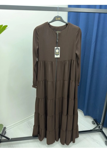 Mevlana Kesim Kat Katlı Ferace Medine İpeği Kahverengi