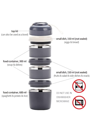 Worthbuy Yemek Termosu 3 Katman Sefer Tası 1.65 Lt Gri