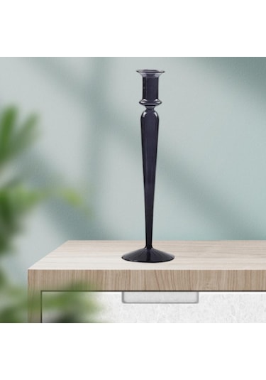 Suntek Cam Mumluk Standı Şamdan Dekor Yemek Noel 9.5x32cm Siyah