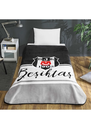 Taç Taraftar Lisanslı Tek Kişilik Battaniye 160x220 -beşiktaş Kl Siyah - Beyaz