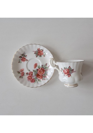 Bone China England Centennial Rose Antıque Double Size Coffee Cup & Saucer Pembe