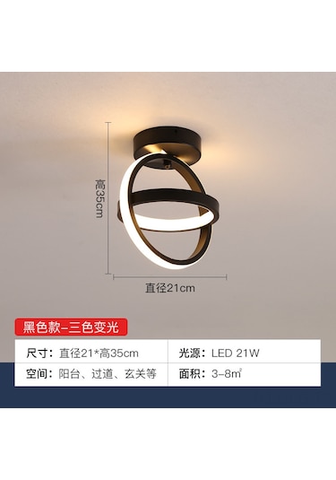 Leezsing Modern Led Avize: Salon, Koridor Ve Balkon İçin 3 Renk Aydınlatma - Şık Siyah Çift Halka Tasarım Siyah