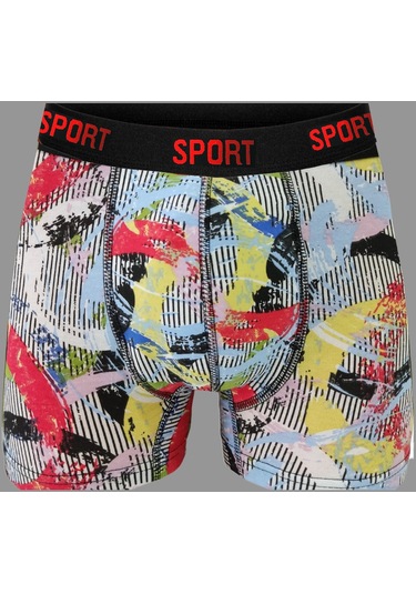 Erkek Desenli 6'Lı Premium Penye Kutu Pamuklu Likralı Boxer Çok Renkli