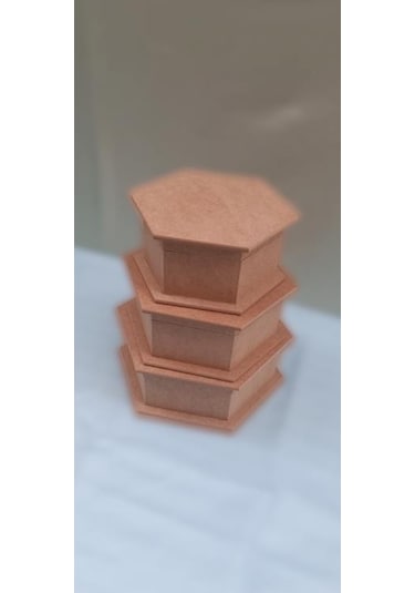 Hobi Dekoratif 3lü Takı Seti Model Ahşap Mdf Altıgen Ham Ürün El Yapım