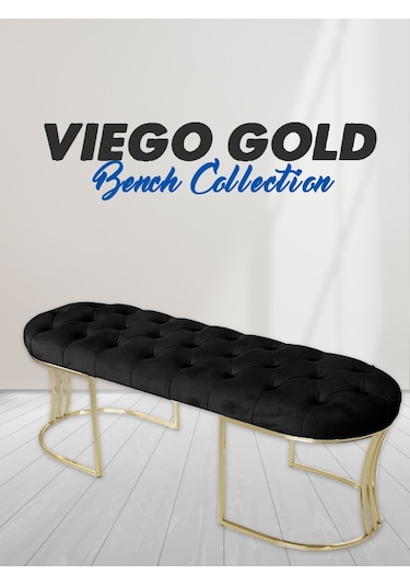 VİEGO GOLD SİYAH-Kapitoneli Model Puf&Bench&Koltuk-Oturak-Uzun Makyaj Puff-Yatak Odası Ucu&Önü