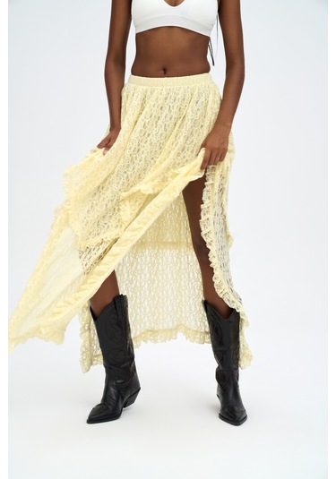 Mireya Asimetrik Sarı Dantel Etek sarı