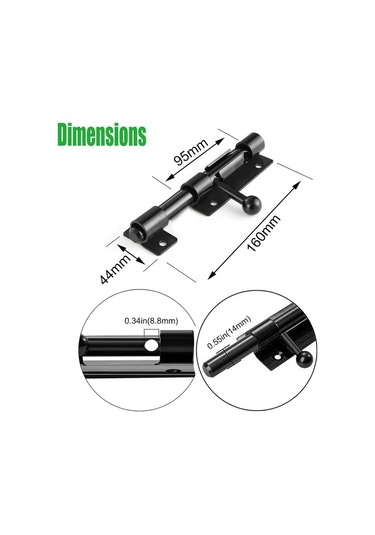 İnç Asma Kilit Deliklerine Sahip Sağlam Sürgülü Kapı Kilidi, 160 Mm Mat Siyah Paslanmaz Çelik, 14 Mm Çapında Sürgülü Silindirli Kapı Kilidi