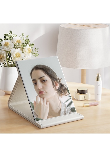 Geeroyoo Kollej Dormu Makyaj Aynası - Çift Taraflı Katlanabilir 18x26cm Beyaz, Hd Yansıma, Taşınabilir Masaüstü Prenses Aynası Diğer