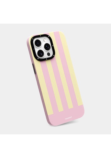 İphone 15 Pro Max Uyumlu Kılıf Magsafe Şarj Özellikli Youngkit Striped Piano Keys Serisi Kapak Pembe