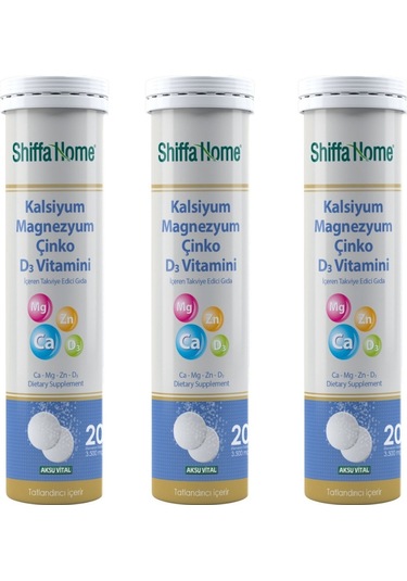 Aksu Vital Shiffa Home Kalsiyum Magnezyum Çinko D3 Vitamini 20 Tablet 3 Adet