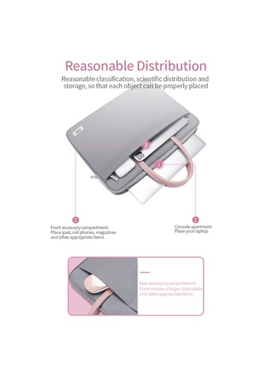 Yifomall 14 İnç Nylon Dikişli Bilgisayar Çantası - Hafif, Dayanıklı, Şok Emici, Geniş Kapasiteli, Pudra Rengi Pembe