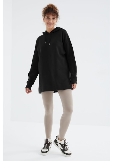 Tommy Life Siyah Reglan Kol Basic Kapüşonlu Oversize Sweatshirt Tunik - 97242 Siyah