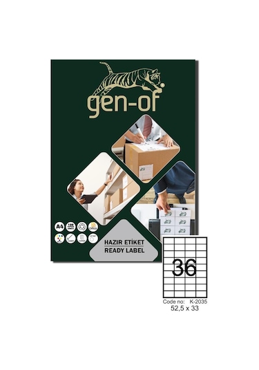Gen-Of Gk-2035 Laser Etiket 52.5X33 100 Sayfa 3600 Etiket