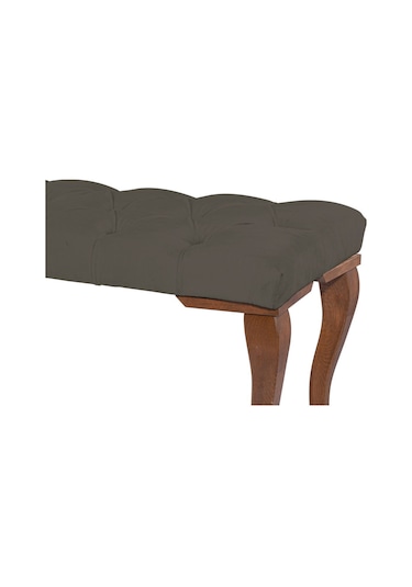 Gazzini Classic Torna Gürgen Ahşap Ayak Chester Model Kapitoneli Antrasit Puf Bench - Ceviz Ayak