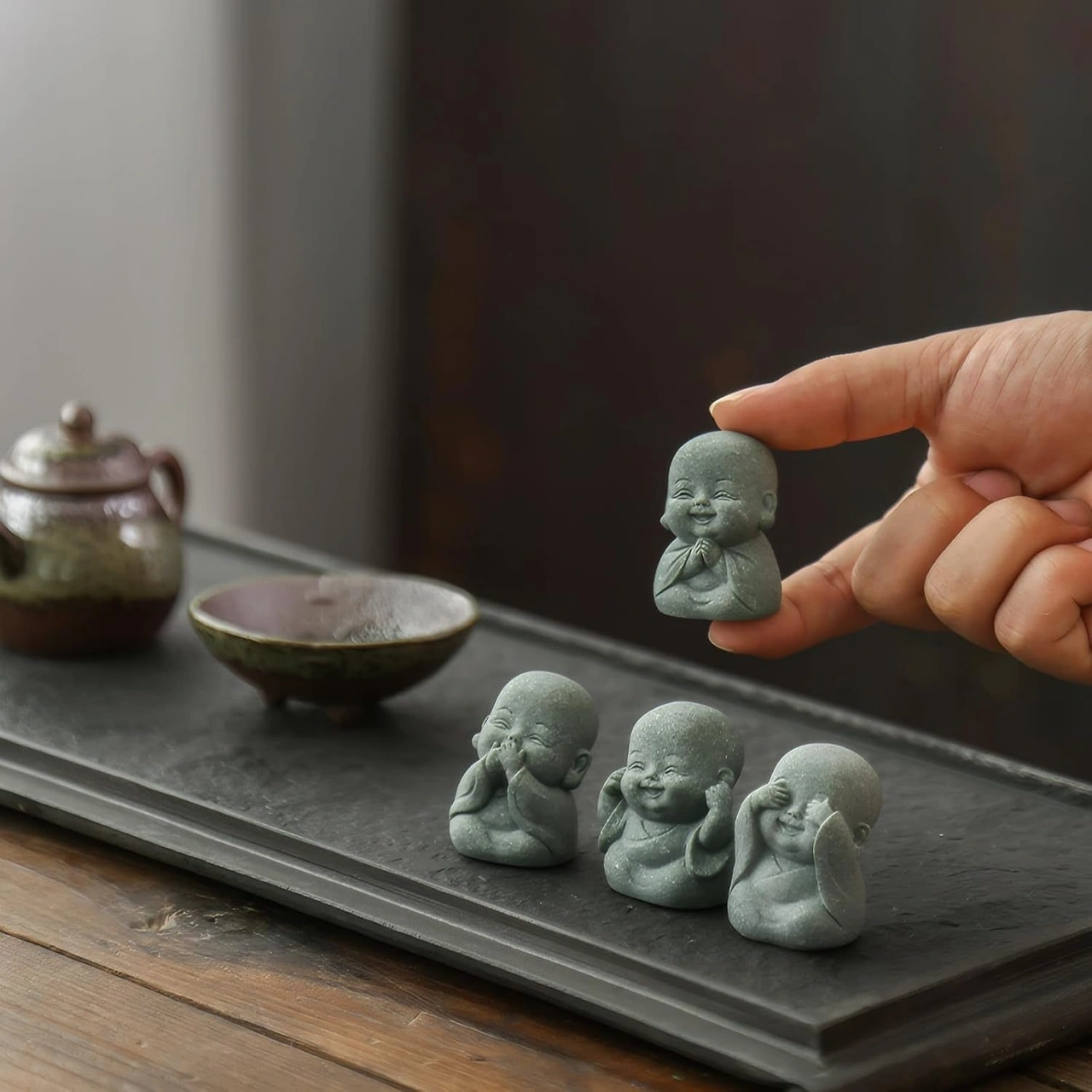 Yaleker 4 Adet Zen Budist Manikürü - Ev Dekorasyonu, Masaüstü Çay Evcil Hayvanı, Mikro Peyzaj Ve Spiritual Orman Dekoru