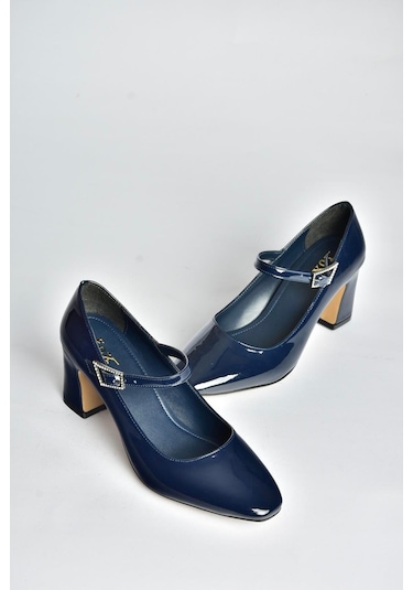 Fox Shoes V250670708 Lacivert Rugan Kalın Topuklu Kadın Ayakkabı Lacivert