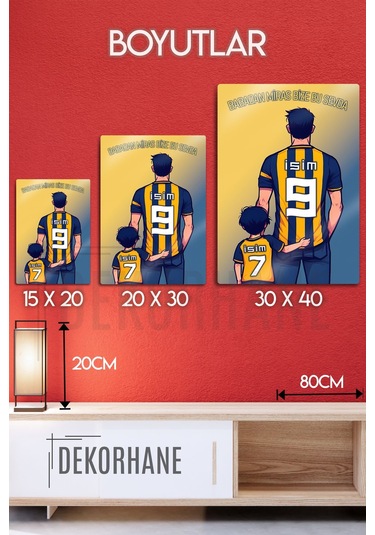 Kişiye Özel Taraftar Tablosu, Sarı Lacivert Baba Oğul Çocuk, İsim Yazdırmalı