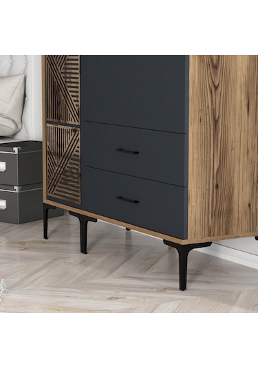 Variant Kumsal 3 Kapılı Pt Gardrop - Ceviz / Antrasit