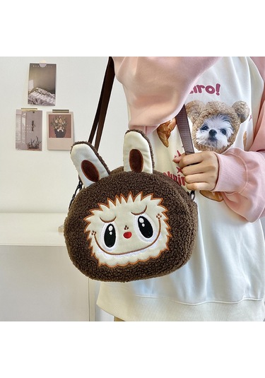 Snapbuy Labubu Tasarımlı Peluş Çapraz Çanta Kahverengi