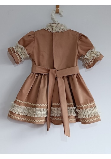 Kız Bebek Kahverengi Vintage Fistolu Elbise Karamel