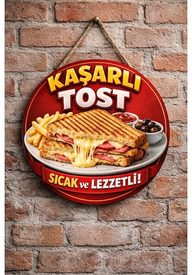 Mayeka Kaşarlı Tost Temalı Büfeler Cafeler Tostçular İçin Ahşap Duvar Kapı Dekoratif Süs Tablo 2