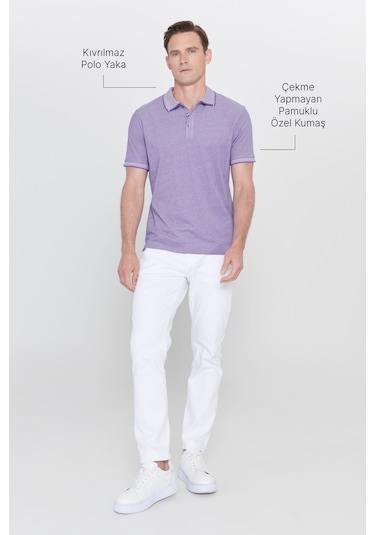 AC&Co / Altınyıldız Classics 4A4820200047MBYXL Düğmeli Polo Yaka Cepsiz Slim Fit Erkek Tişört Mor - Beyaz AC&Co / Altınyıldız Classics 4A4820200047MBYXL Düğmeli Polo Yaka Cepsiz Slim Fit Erkek Tişört Mor - Beyaz