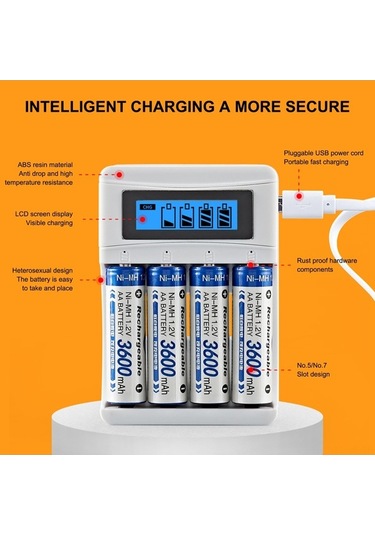 Novahub 4 Yuvalı Hızlı Şarj Cihazı - Aa/aaa Pil Şarj Aleti, Lcd Ekranlı, Usb 2a, Beyaz, Kısa Pil İçin Uygun