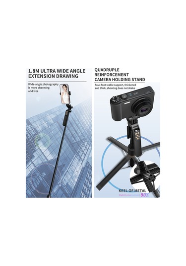 Springsun 360 Dönebilir 3'lü Fonksiyonlu Alüminyum Selfie Çubuğu - Titreme Önleyici Ve Uzaktan Kumandalı