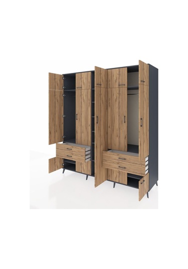 Kronos Dolap 12 Raflı 4 Çekmeceli 2 Askılı 220x59x243 Antrasit-çam/çam Atlas Çam/atlas Çam