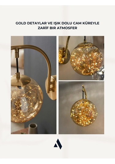 Glow Cam Peri Led Aplik Gold & Gümüş Gövde, Dekoratif Duvar Aydınlatma Gold