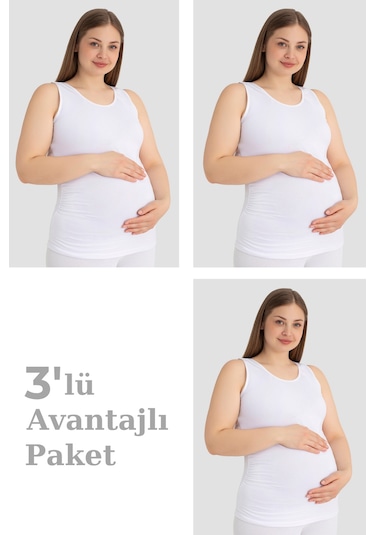 Arma Yıldız Hamile Atlet Kalın Askılı Pamuklu Likralı Esnek Beyaz 3'lü Paket