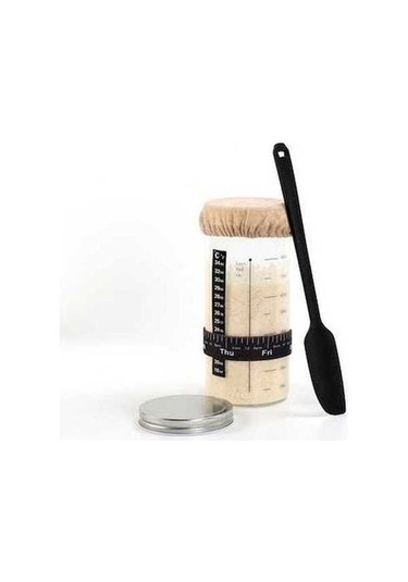 Trendooze Ekşi Hamur Mayası - 1000ml Cam Kavanoz, Termometreli, Kazıyıcılı, Kumaş Kapaklı