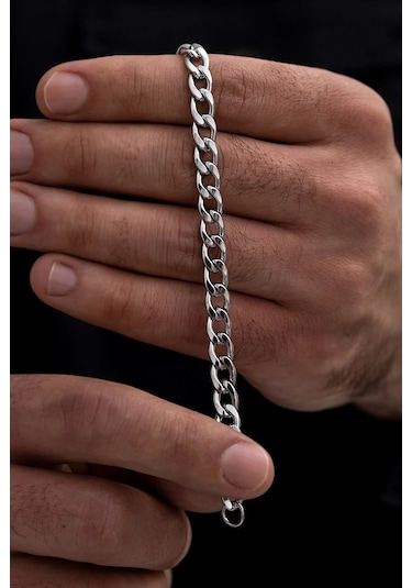 Kişiye Özel Harfli Gurmet Zincirli Unisex Çelik Bileklik Sevgiliye Eşe Hediye Eck06h Metalik