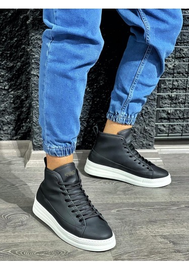 Knack Yüksek Taban Ayakkabı C-030 Siyah Beyaz Taban knkbotc30sbt-294 001