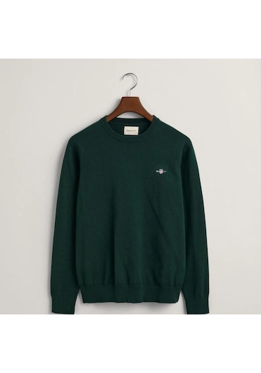 Gant Erkek Yeşil Regular Fit Bisiklet Yaka Kazak - Dokuma Yeşil