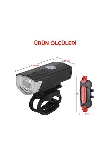 Exeo Led Bisiklet Ön Ve Arka Ikaz Işığı Far 3 Modlu Su Geçirmez Siyah - Kırmızı